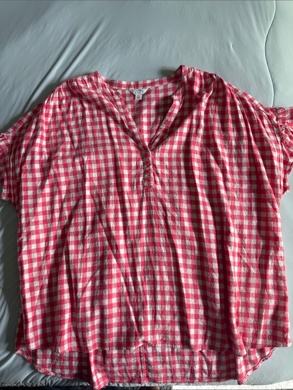 Crown & Ivy Red and White Gingham Short-Sleeve Shirt